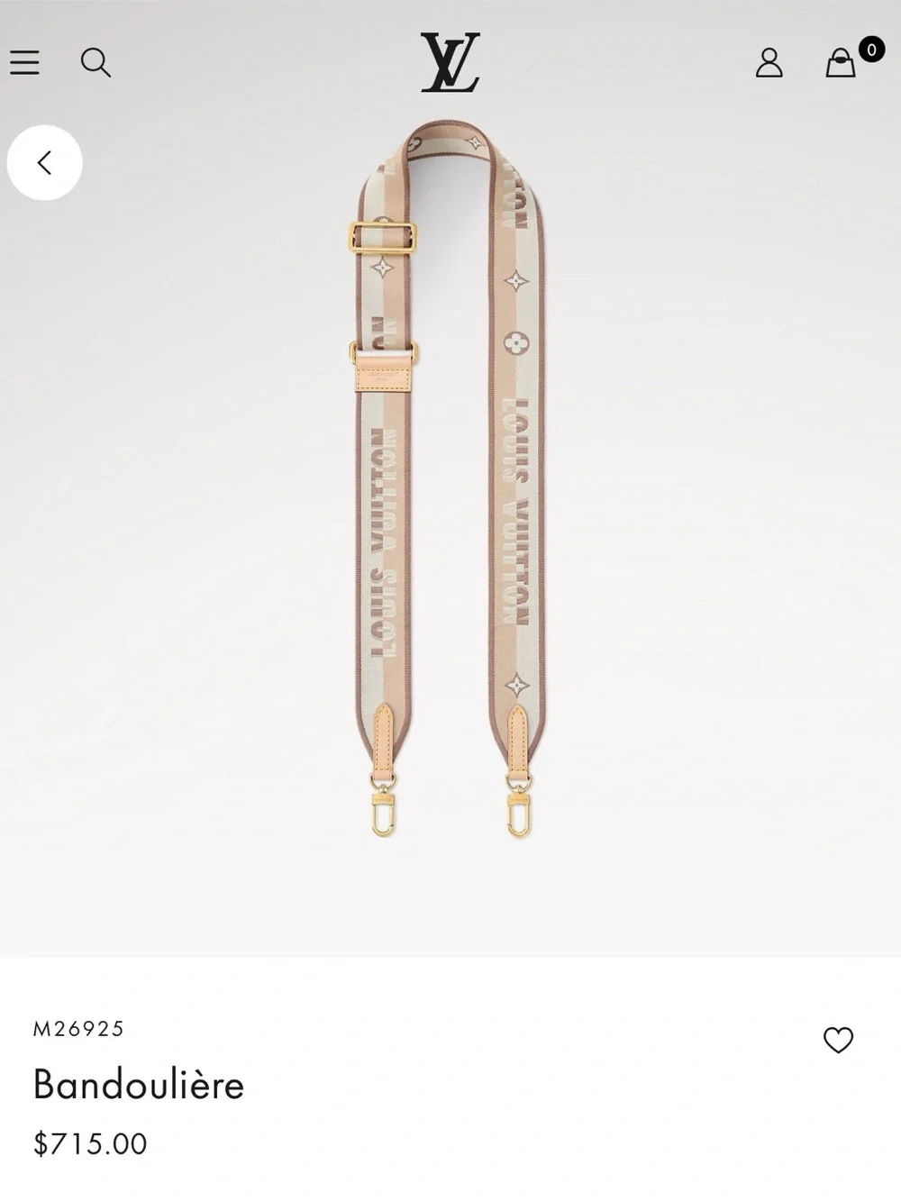 Louis Vuitton Beige and Tan Bandoulière Strap with Gold Hardware